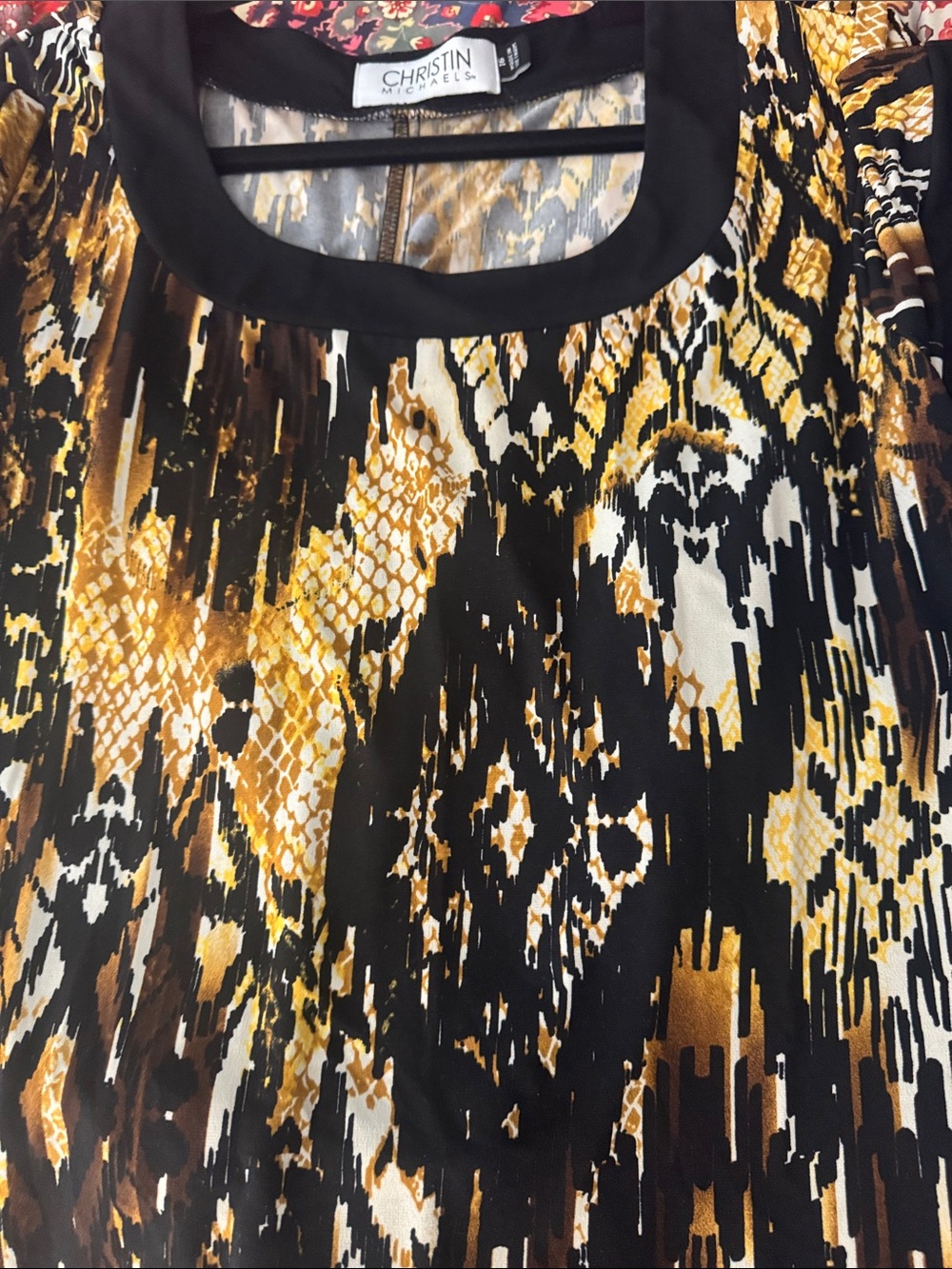 Black and Gold Printed Midi Dress with Scoop Neck - Picture 2 of 6